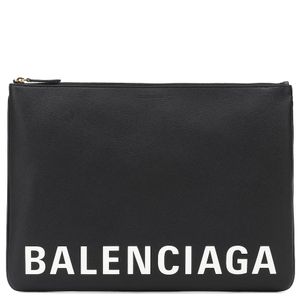 Balenciaga ロゴプリント グレインレザーポーチ ブラック