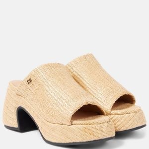 Ganni Natural Butterfly Raffia Platform Mules