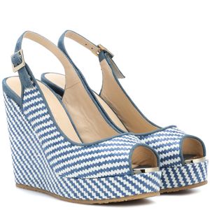 Sandales compensées en raphia Prova Jimmy Choo en coloris Bleu