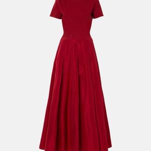 Staud Red Pleated Ponte And Grosgrain Maxi Dress