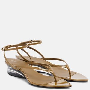 Alaïa Metallic Invisible Patent Leather Wedge Thong Sandals