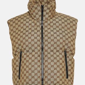 Gucci Brown Monogram-pattern Padded Cotton-blend Gilet