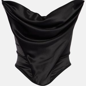 Magda Butrym Black Draped Silk-Blend Satin Corset