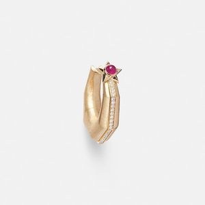 Marie Lichtenberg White Baba Medium 18Kt Single Hoop Earring With Diamonds And Ruby