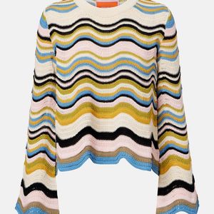 LaDoubleJ Metallic Chevron Crochet Cotton Sweater