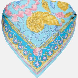 Versace Blue Underwater Barocco Twill Bandeau Top