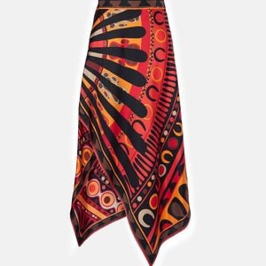 Emilio Pucci Red Soleil Asymmetric Silk Twill Midi Skirt