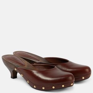 Chloé Brown Judith Studded Leather Clogs