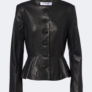 Veronica Beard Black Quinn Peplum Leather Jacket
