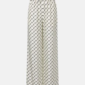 Gucci White Horsebit Silk Twill Wide-Leg Pants
