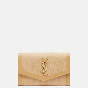 Saint Laurent Natural Uptown Raffia Wallet On Chain