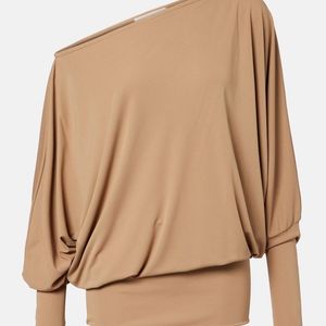 AYA MUSE Natural Cely Asymmetric Draped Minidress
