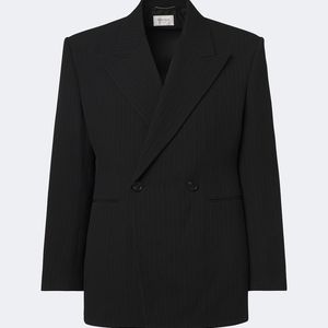 Saint Laurent Black Chalk Stripe Wool-Blend Grain De Poudre Blazer for men