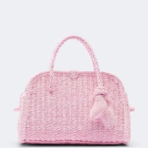 Jacquemus Pink Turismo Small Raffia-Effect Bowling Bag