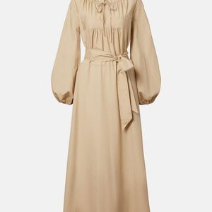 Vince Natural Belted Cotton Poplin Midi Dress
