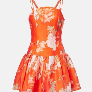 LEO LIN Orange Lorena Floral Ruffled Minidress