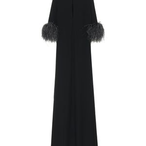Robe longue en crêpe de soie mélangée à plumes Elie Saab en coloris Noir