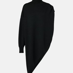 Alaïa Black Turtleneck Asymmetric Cape Hybrid Wool Sweater