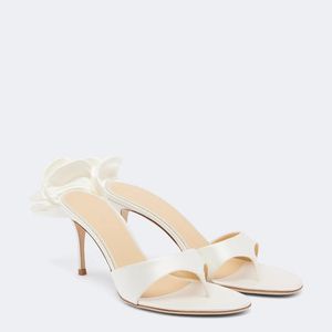 Magda Butrym Natural Floral-Applique Satin Thong Sandals