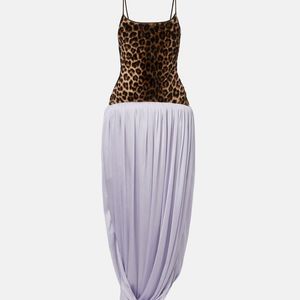 JACQUES WEI Purple Leopard-Print Draped Maxi Dress