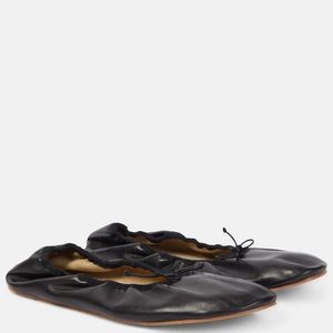 The Row Black Nappa Leather Round Ballet Flats