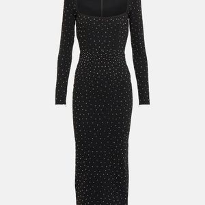 Alex Perry Black Tiernan Embellished Crepe Midi Dress