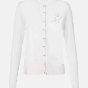 Dolce & Gabbana White Floral-Applique Silk Cardigan