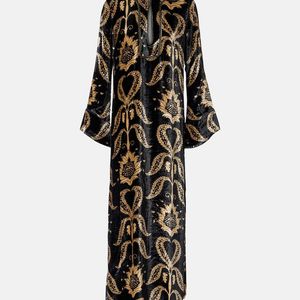 Johanna Ortiz Black Embroidered Velvet Maxi Dress