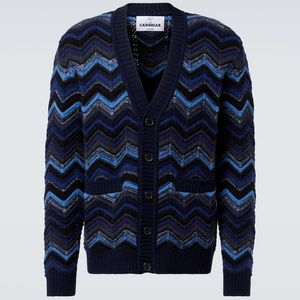 Missoni Blue Zigzag Wool-Blend Cardigan for men