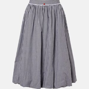 Bananhot Blue Alba Gingham Cotton Poplin Midi Skirt