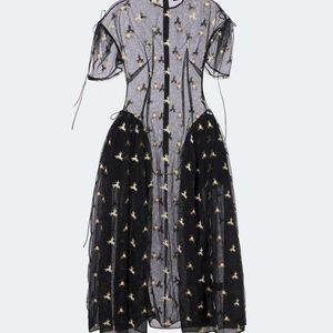 Simone Rocha Black Embroidered Tulle Midi Dress