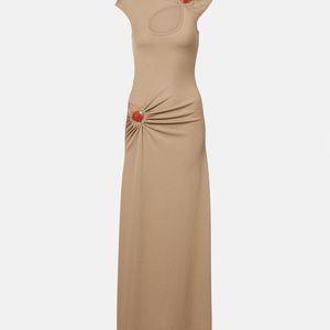 Christopher Esber Natural Mineral Stone Embellished Jersey Maxi Dress