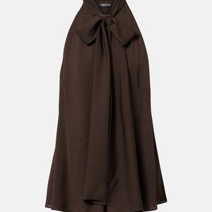 Tom Ford Brown Tie-Neck Silk Georgette Top