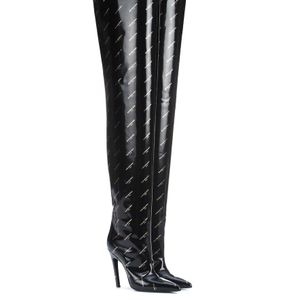 Balenciaga Schwarz Overknee-Stiefel Knife aus Lackleder