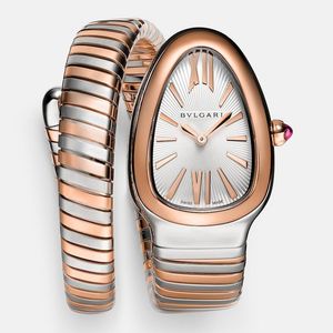 BVLGARI Metallic Serpenti Tubogas 35Mm 18Kt Rose And Stainless Steel Watch With Rubellite
