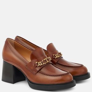 Tod's Brown Patent Leather Loafer Pumps