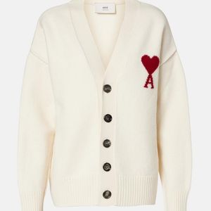 AMI Natural Ami De Cour Virgin Wool Cardigan