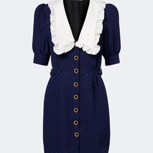 Alessandra Rich Blue Belted Silk Jacquard Minidress