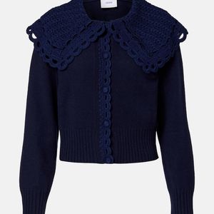 Erdem Blue Crochet-Trimmed Wool-Blend Cardigan