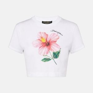 Dolce & Gabbana White Floral Cotton Crop Top