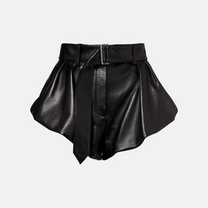 Magda Butrym Black Belted High-Rise Leather Micro Shorts
