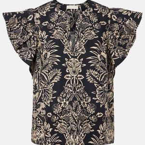 Ulla Johnson Black Severine Printed Cotton Poplin Top