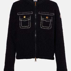 Moncler Black Wool-Blend Boucle Down Jacket