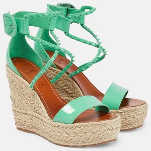 Christian Louboutin Green Chocazeppa 120 Embellished Wedge Sandals