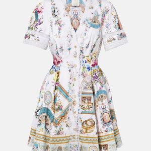 Camilla White Embellished Printed Cotton Minidress