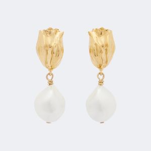 Chloé White Faux Pearl Brass Earrings