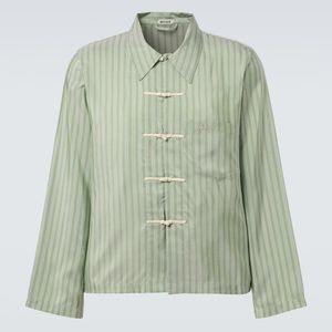 Bode Green Sylvan Striped Silk Shirt for men