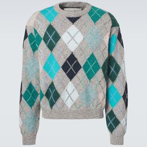 ERL Blue Argyle Wool And Cotton-Blend Sweater for men