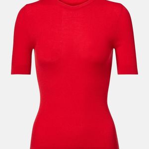 Khaite Red Celina Ribbed-Knit Wool-Blend Top