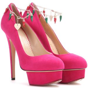Charlotte Olympia Pink Plateaupumps Hot Dolly aus Veloursleder